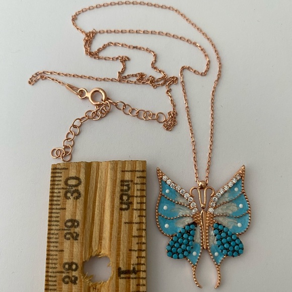 🦋Silver 925 butterfly necklace cz and turquoise - Picture 2 of 2